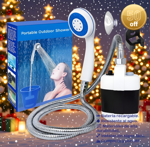 Ducha portátil para camping recargable.